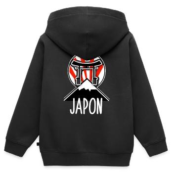 japon / pays du soleil levant - Sweat Premium à capuche zippé enfant bio - noir - Dos - AI Model Kid Male (0cm)