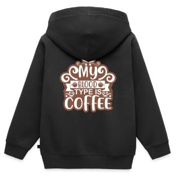 Meine Blutgruppe ist Kaffee Aufkleber - Kinder Premium Organic Zip Hoodie - Schwarz - Hinten - AI Model Kid Male (0cm)