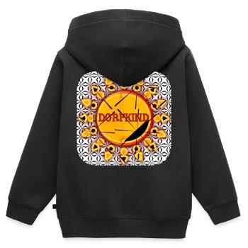 DORFKIND - Club WoW - Kinder Premium Organic Zip Hoodie - Schwarz - Hinten - AI Model Kid Male (0cm)