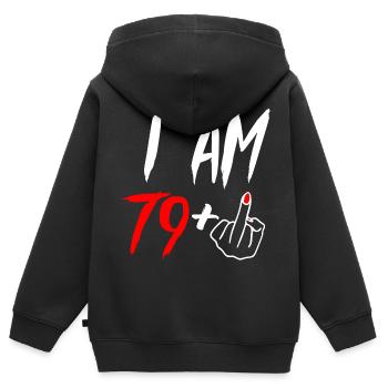 80e anniversaire majeur - Sweat Premium à capuche zippé enfant bio - noir - Dos - AI Model Kid Male (0cm)