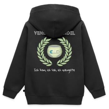 Veni. Vidi. Couche - Sweat Premium à capuche zippé enfant bio - noir - Dos - AI Model Kid Male (0cm)