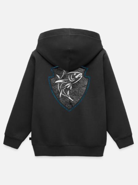 Wappen Thunfisch zum Meeresangeln - Kinder Premium Organic Zip Hoodie - Schwarz