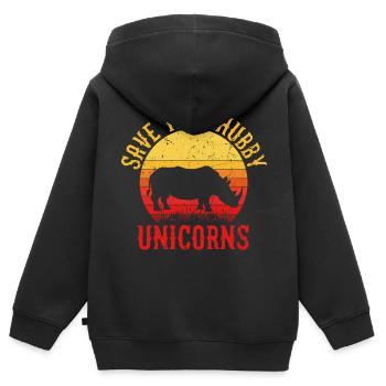 Speichern Sie die Mollig Einhörner Retro Vintage - Kinder Premium Organic Zip Hoodie - Schwarz - Hinten - AI Model Kid Male (0cm)