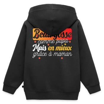 Beau gosse bébé enfant nourrisson body - Sweat Premium à capuche zippé enfant bio - noir - Dos - AI Model Kid Male (0cm)