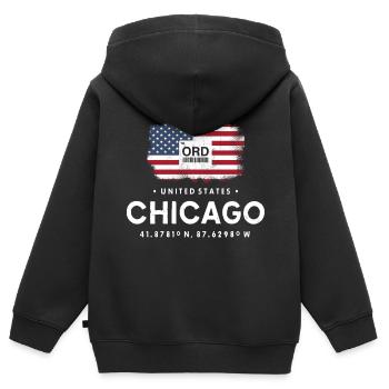CHICAGO AIRPORT CODE ORD US FLAG GEOTAG GIFT - Kids Premium Organic Zip-up Hoodie - black - Back - AI Model Kid Male (0cm)