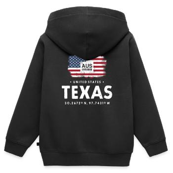 AUSTIN TEXAS AIRPORT CODE ÉTATS-UNIS CADEAU DE DRAPEAU - Sweat Premium à capuche zippé enfant bio - noir - Dos - AI Model Kid Male (0cm)