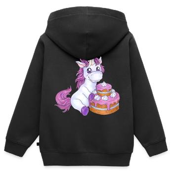 Niedliches Einhorn mit Torte Geburtstag Geschenk - Kinder Premium Organic Zip Hoodie - Schwarz - Hinten - AI Model Kid Male (0cm)