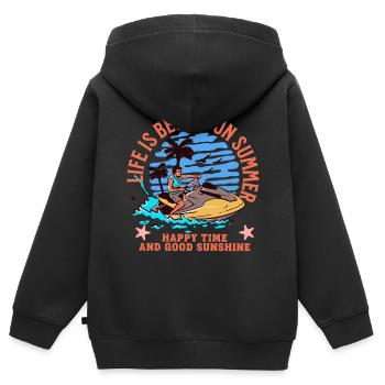 DAS LEBEN IST BESSER IM SOMMER - Kinder Premium Organic Zip Hoodie - Schwarz - Hinten - AI Model Kid Male (0cm)