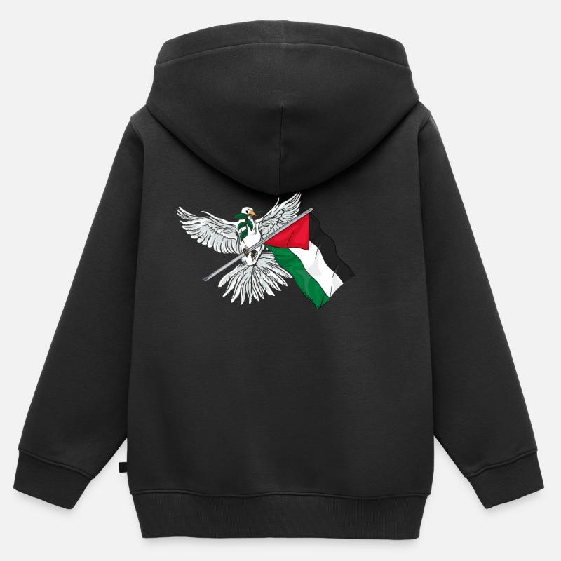 Palestine - Sweat Premium à capuche zippé enfant bio - noir