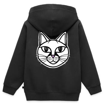 Weiße Katze mit pinker Nase und Umrandung - Kinder Premium Organic Zip Hoodie - Schwarz - Hinten - AI Model Kid Male (0cm)
