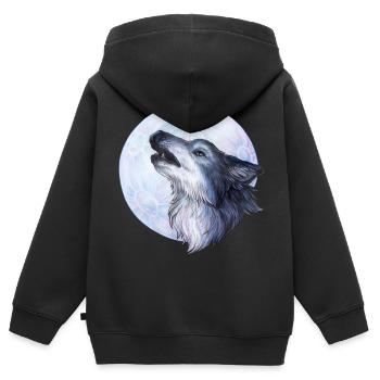 Mystischer Heulender Wolf Geschenk Handgemalt - Kinder Premium Organic Zip Hoodie - Schwarz - Hinten - AI Model Kid Male (0cm)
