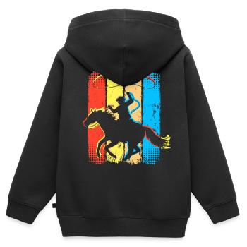 Retro Cowboy - Vintage Reiter Western - Kinder Premium Organic Zip Hoodie - Schwarz - Hinten - AI Model Kid Male (0cm)