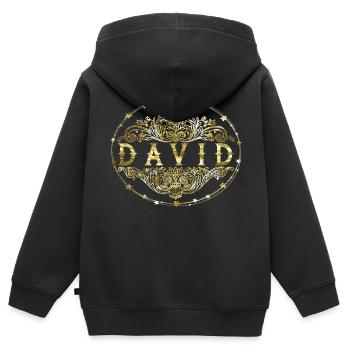 David - Kinder Premium Organic Zip Hoodie - Schwarz - Hinten - AI Model Kid Male (0cm)