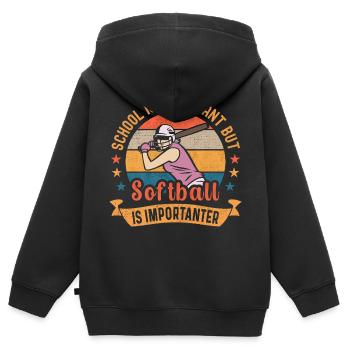 Schule ist wichtig, aber Softball ist wichtiger - Kinder Premium Organic Zip Hoodie - Schwarz - Hinten - AI Model Kid Male (0cm)