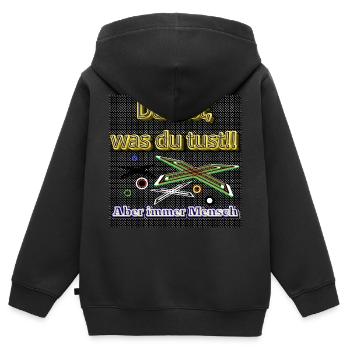 Du bist, was du tust!! - Club WoW - Kinder Premium Organic Zip Hoodie - Schwarz - Hinten - AI Model Kid Male (0cm)