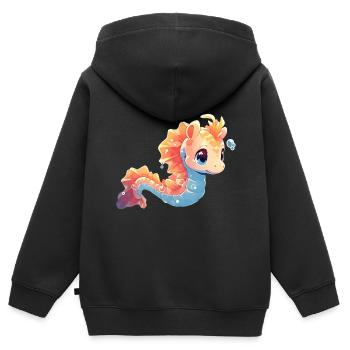 Seepferd - Kinder Premium Organic Zip Hoodie - Schwarz - Hinten - AI Model Kid Male (0cm)