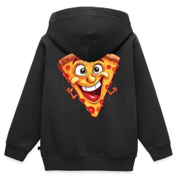 Pizza Pizzastück Gesicht Lacht Pizzeria Lustig - Kinder Premium Organic Zip Hoodie - Schwarz - Hinten - AI Model Kid Male (0cm)