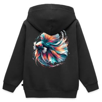Betta Splendens Lumineux, Coloré - Sweat Premium à capuche zippé enfant bio - noir - Dos - AI Model Kid Male (0cm)