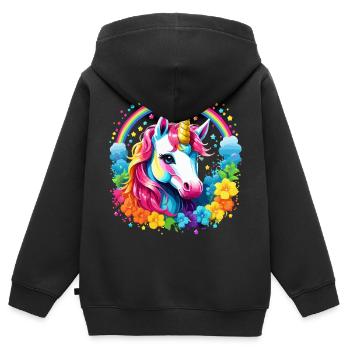 Unicorn Rainbow Cute Pony Kids Girls - Kids Premium Organic Zip-up Hoodie - black - Back - AI Model Kid Male (0cm)