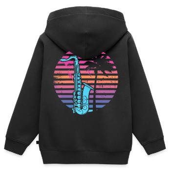 Saxophone des années 90 - Sweat Premium à capuche zippé enfant bio - noir - Dos - AI Model Kid Male (0cm)
