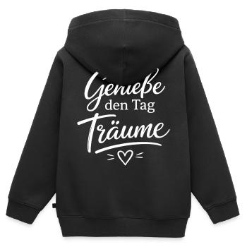 Genieße den Tag Träume - Kinder Premium Organic Zip Hoodie - Schwarz - Hinten - AI Model Kid Male (0cm)