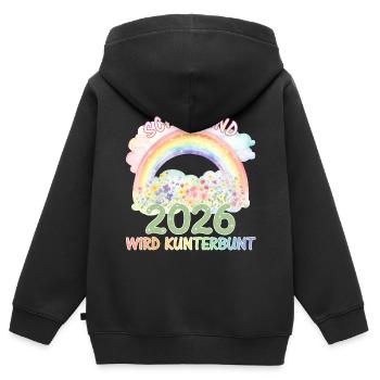 Schulkind 2026 - Regenbogen & Blumen - Kunterbunt - Kinder Premium Organic Zip Hoodie - Schwarz - Hinten - AI Model Kid Male (0cm)