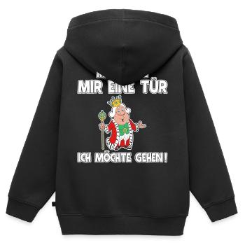 Königliche Spaßfigur mit Krone | bitte geh jetzt - Kinder Premium Organic Zip Hoodie - Schwarz - Hinten - AI Model Kid Male (0cm)