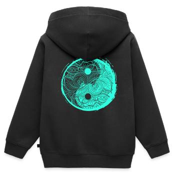 Türkises Yin Yang China Diagramm Symbol Zeichen - Kinder Premium Organic Zip Hoodie - Schwarz - Hinten - AI Model Kid Male (0cm)