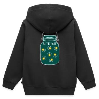 Soit la lumière! Camping nature luciole été - Sweat Premium à capuche zippé enfant bio - noir - Dos - AI Model Kid Male (0cm)