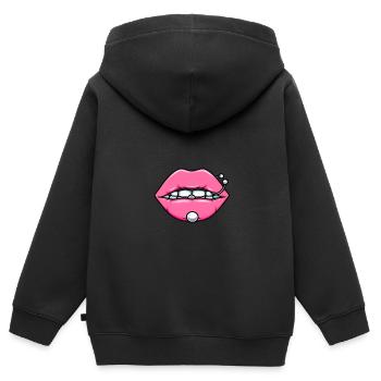 Masque avec masque pour les lèvres et les piercings - Sweat Premium à capuche zippé enfant bio - noir - Dos - AI Model Kid Male (0cm)