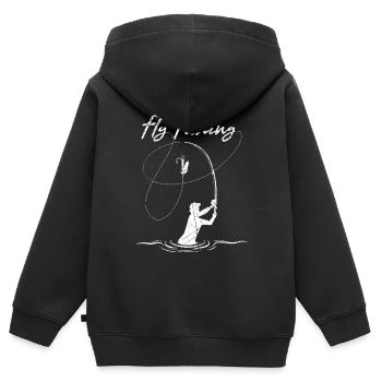 Fly Fishing Fliegenangler Shirt für Fliegenfischer - Kinder Premium Organic Zip Hoodie - Schwarz - Hinten - AI Model Kid Male (0cm)