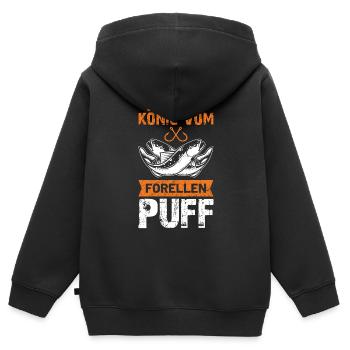König vom Forellenpuff Angler Forellen Geschenk - Kinder Premium Organic Zip Hoodie - Schwarz - Hinten - AI Model Kid Male (0cm)