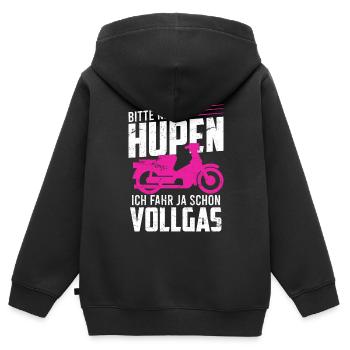 Mofa Moped Spruch bitte nicht hupen fahre Vollgas - Kinder Premium Organic Zip Hoodie - Schwarz - Hinten - AI Model Kid Male (0cm)