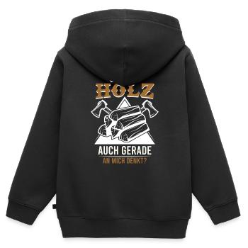 Holzfäller Spruch ob mein Holz auch mich denkt - Kinder Premium Organic Zip Hoodie - Schwarz - Hinten - AI Model Kid Male (0cm)