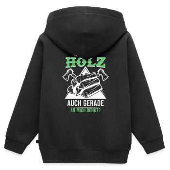 Förster und Holzfäller Spruch Holz denkt an mich - Kinder Premium Organic Zip Hoodie - Schwarz - Hinten - AI Model Kid Male (0cm)