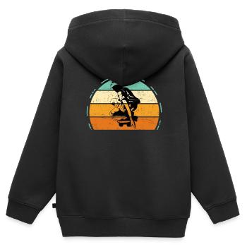 Vintage Longboard Longboarder cadeau retro soleil - Sweat Premium à capuche zippé enfant bio - noir - Dos - AI Model Kid Male (0cm)