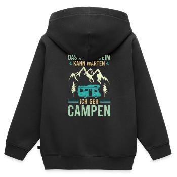 Altersheim kann warten ich geh campen Camper - Kinder Premium Organic Zip Hoodie - Schwarz - Hinten - AI Model Kid Male (0cm)
