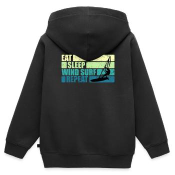 Vintage Windsurfer Cadeau Eat Sleep Windsurf - Sweat Premium à capuche zippé enfant bio - noir - Dos - AI Model Kid Male (0cm)