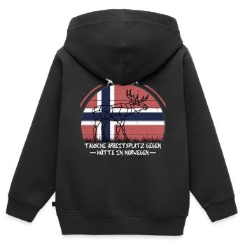 Hütte in Norwegen - Kinder Premium Organic Zip Hoodie - Schwarz - Hinten - AI Model Kid Male (0cm)