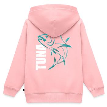 Thon pêche - Sweat Premium à capuche zippé enfant bio - rose - Dos - AI Model Kid Female (0cm)