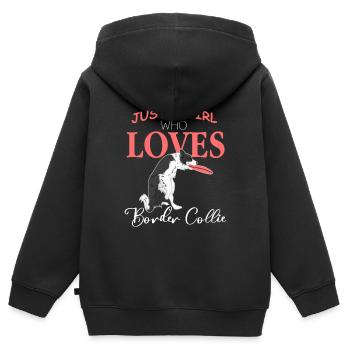 Border collie - Sweat Premium à capuche zippé enfant bio - noir - Dos - AI Model Kid Male (0cm)