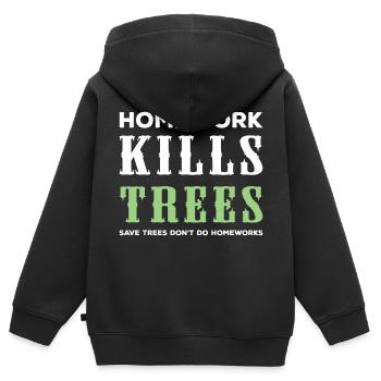 devoirs - Sweat Premium à capuche zippé enfant bio - noir - Dos - AI Model Kid Male (0cm)