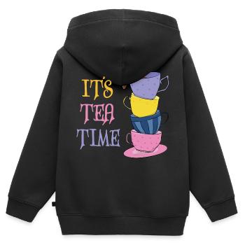 Es ist Teezeit - Kinder Premium Organic Zip Hoodie - Schwarz - Hinten - AI Model Kid Male (0cm)