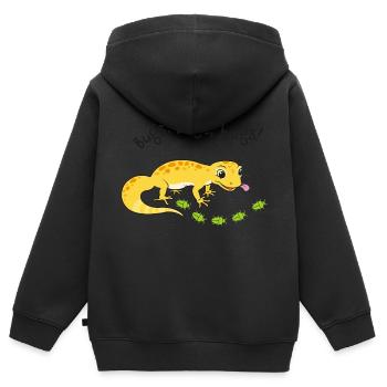 Leopardgecko mit Köstlichkeiten - Kinder Premium Organic Zip Hoodie - Schwarz - Hinten - AI Model Kid Male (0cm)