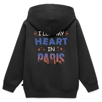 J’ai laissé mon cœur à Paris - Sweat Premium à capuche zippé enfant bio - noir - Dos - AI Model Kid Male (0cm)