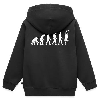 The Frisbee Evolution - Kinder Premium Organic Zip Hoodie - Schwarz - Hinten - AI Model Kid Male (0cm)