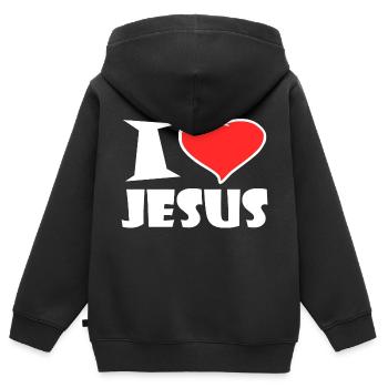 I Love Jesus - Kinder Premium Organic Zip Hoodie - Schwarz - Hinten - AI Model Kid Male (0cm)