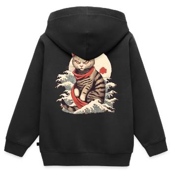 Chat Yakuza - Sweat Premium à capuche zippé enfant bio - noir - Dos - AI Model Kid Male (0cm)