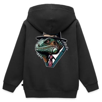 Leguan - Kinder Premium Organic Zip Hoodie - Schwarz - Hinten - AI Model Kid Male (0cm)