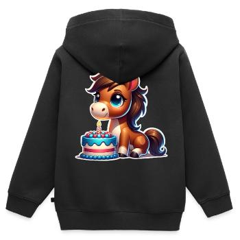 Pferd Fohlen Pony Geburtstag - Kinder Premium Organic Zip Hoodie - Schwarz - Hinten - AI Model Kid Male (0cm)